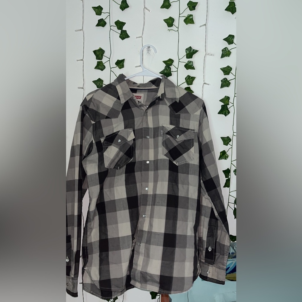 Levi's Men's Long Sleeve Western Cut Snap Plaid Shirt